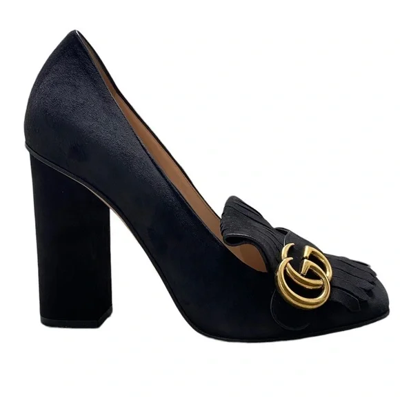 Gucci GG Marmont Fringe Suede Platform Heeled Pumps - Picture 4 of 7